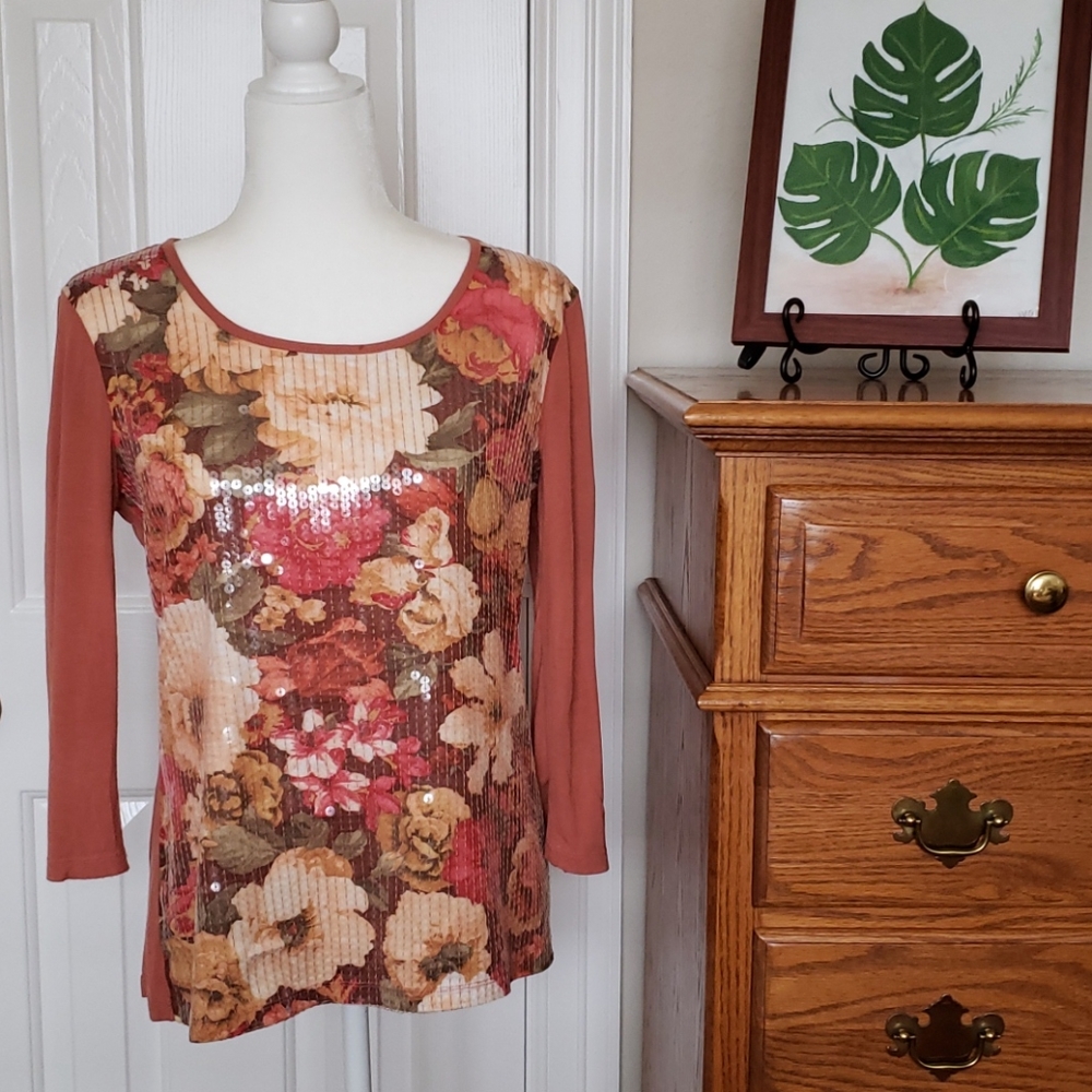Northstyle Sequin Floral Top EUC